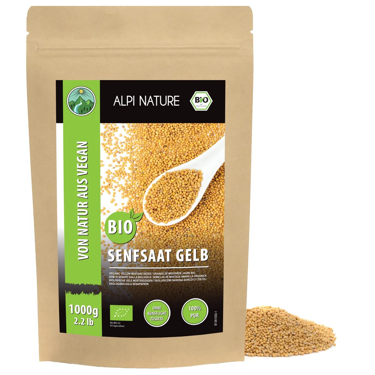 Alpi Nature Semillas de Mostaza Orgánica Amarillas y Blancas 1kg, Semillas de Mostaza Amarilla