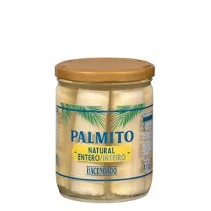 Palmito al natural entero Hacendado Tarro 410 g (250 g escurrido) Pack 2