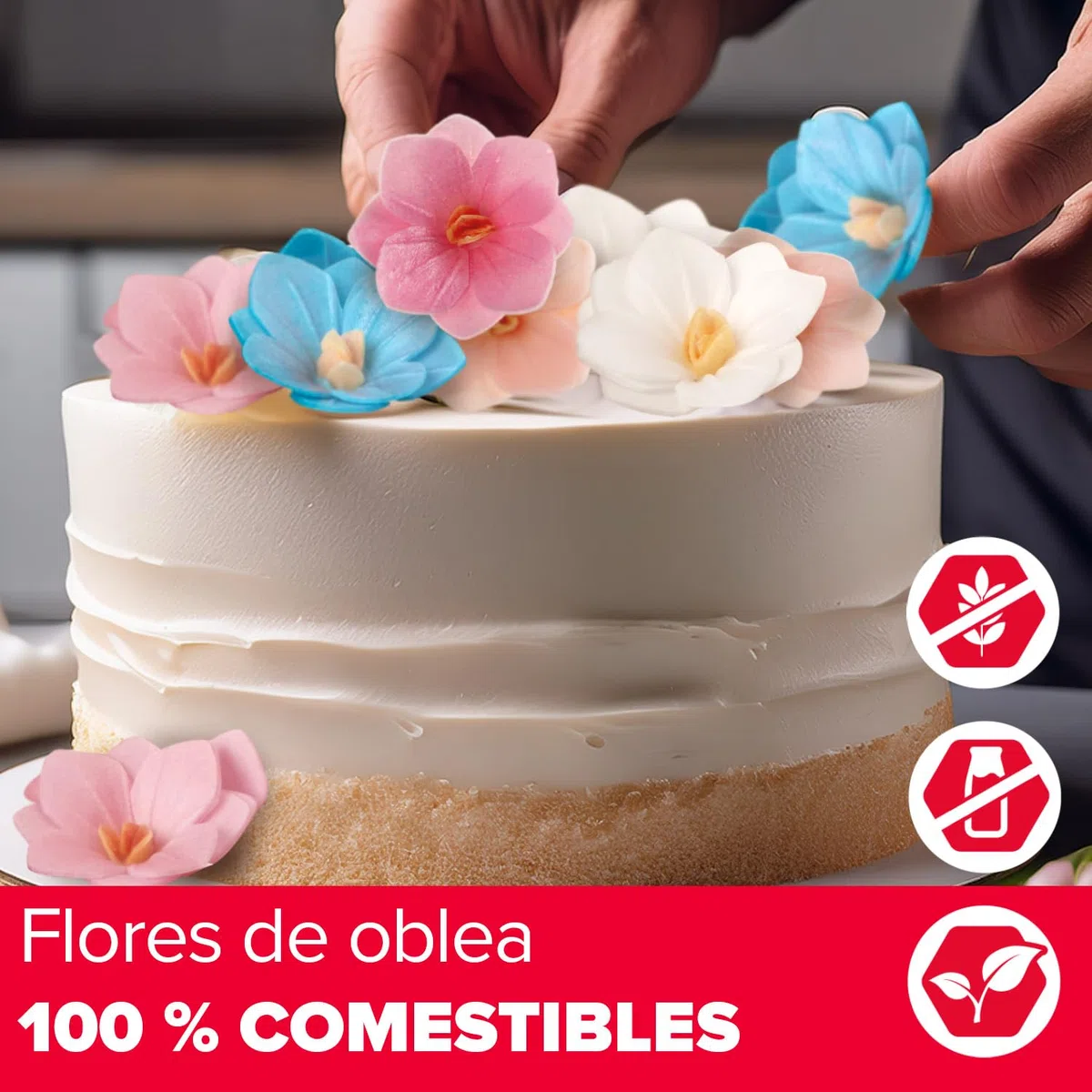 dekora – Flores Comestibles para tartas, 18 camelias blancas de oblea, 4 cm, sin azúcar, sin gluten, sin lactosa, Adornos Comestibles para Tartas, Cumpleaños y Bodas