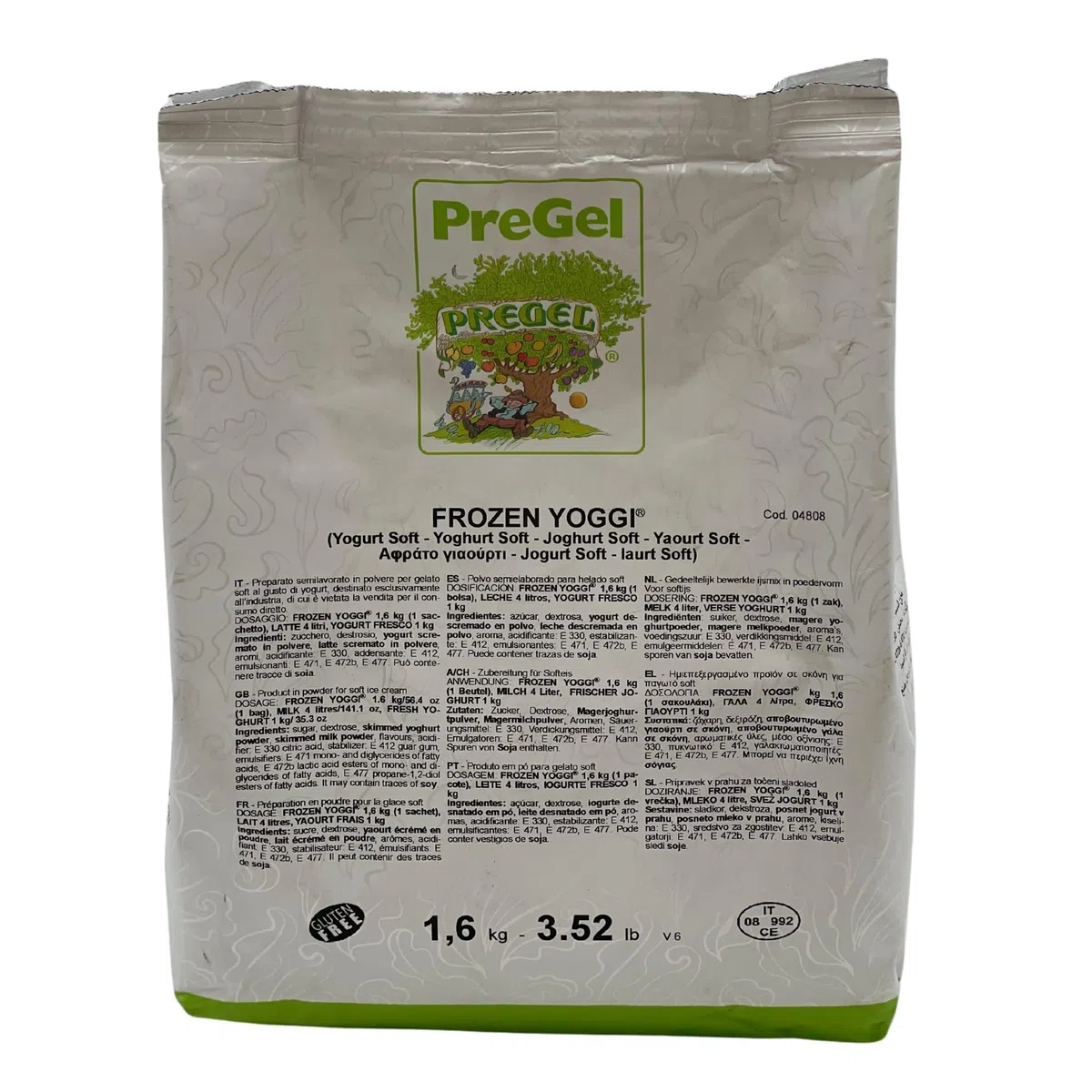 PreGel Frozen Yoggi - Preparado para Helado de Yogurt 1,6 Kg - Helado Soft - Yogurt en Polvo Bolsa de 1,6 Kg - Heladería Profesional - Para Máquina de Helados y heladeras profesionales.
