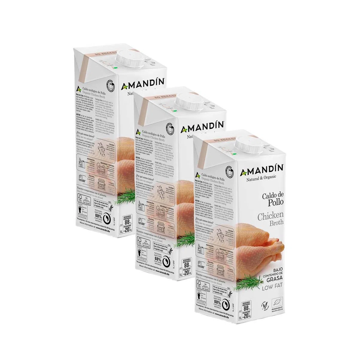 Pack 3x Caldo De Pollo Amandin 1L