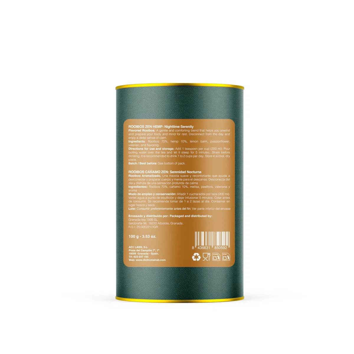 Infusión Rooibos con Cáñamo - 100 g - Mezcla de Hierbas Naturales - Formato XL - Hasta 50 Tazas - Nocturna Relajante - Combinación Suave para Descanso y Bienestar - Ingredientes de Origen Natural