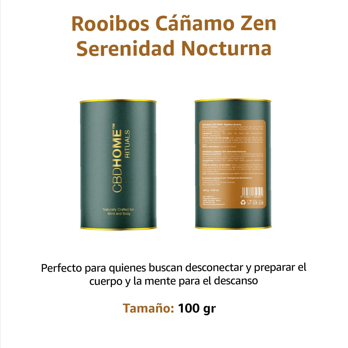 Infusión Rooibos con Cáñamo - 100 g - Mezcla de Hierbas Naturales - Formato XL - Hasta 50 Tazas - Nocturna Relajante - Combinación Suave para Descanso y Bienestar - Ingredientes de Origen Natural