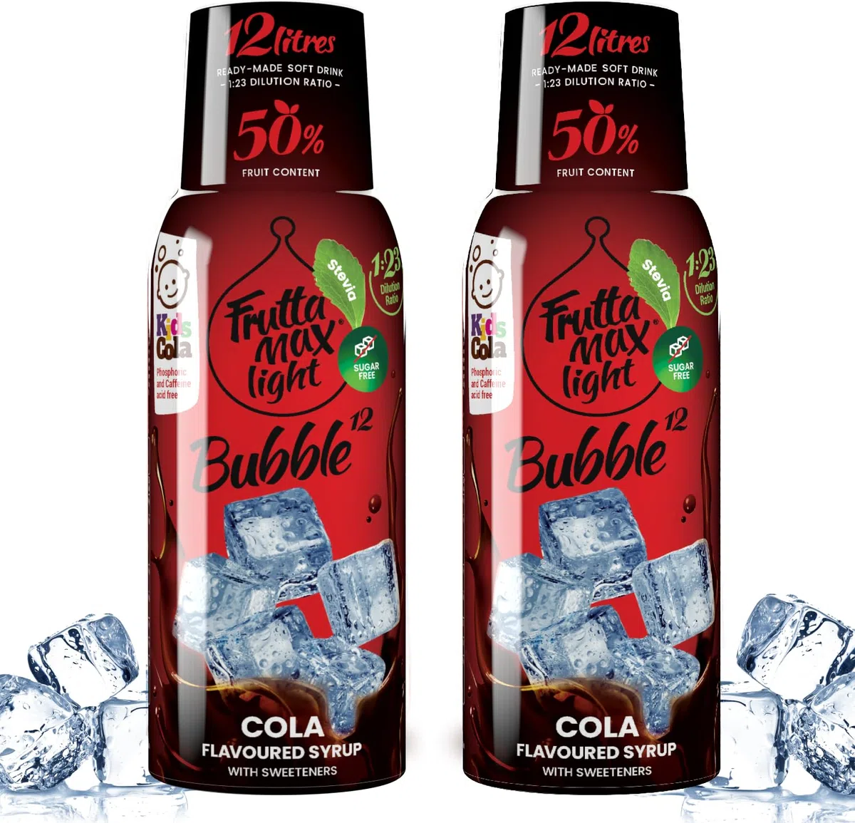 2 paquetes - Light - Bajo en carbohidratos - Jarabe de fitness de FruttaMax | Azúcar Cero | con Stevia | 50-60% Contenido de Fruta (2x500ml) (2 x Cola Light)