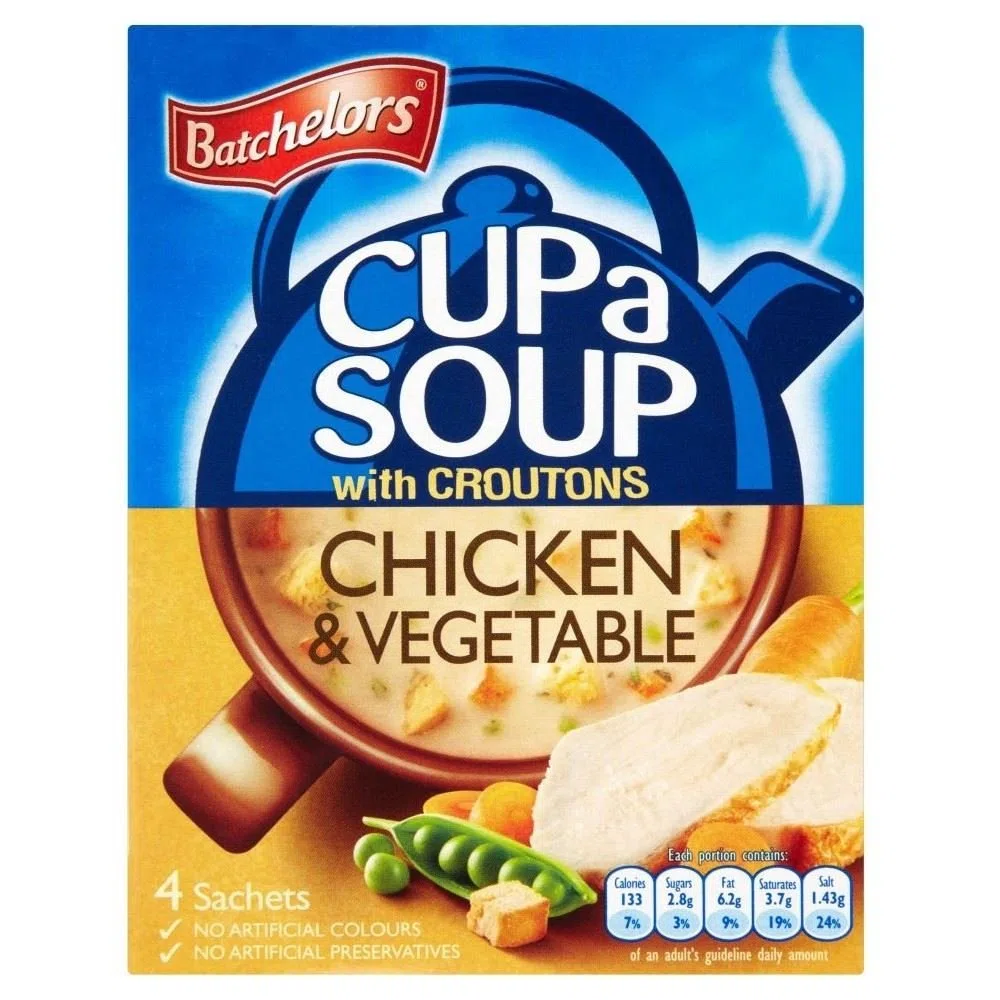 Batchelors Taza De Sopa Con Trocitos De Pan De Pollo Y Verduras (4 Por Paquete - 110g) (Paquete de 2)