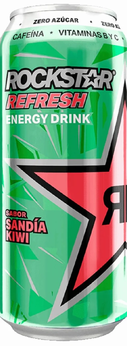 Rockstar watermelon kiwi Bebida energética con cafeína y cero azúcar con sabor a sandía y kiwi, pack de 12 latas de 500 ml, 6 litros en total