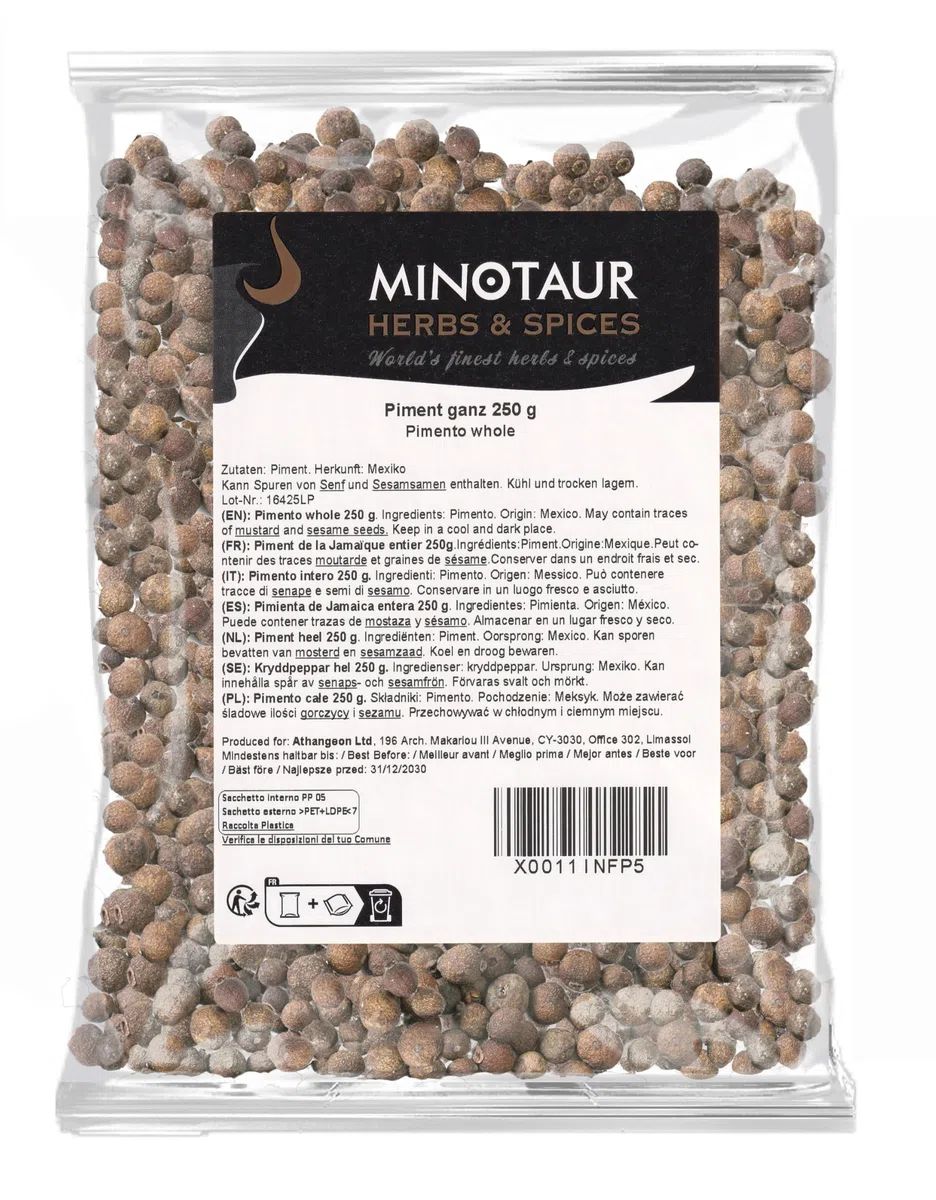 Minotaur Spices | Pimienta de Jamaica entera | Granos de pimienta de Jamaica | 2 x 250g (500g)