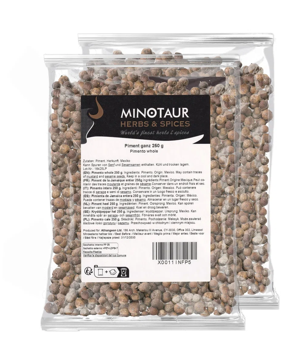 Minotaur Spices | Pimienta de Jamaica entera | Granos de pimienta de Jamaica | 2 x 250g (500g)