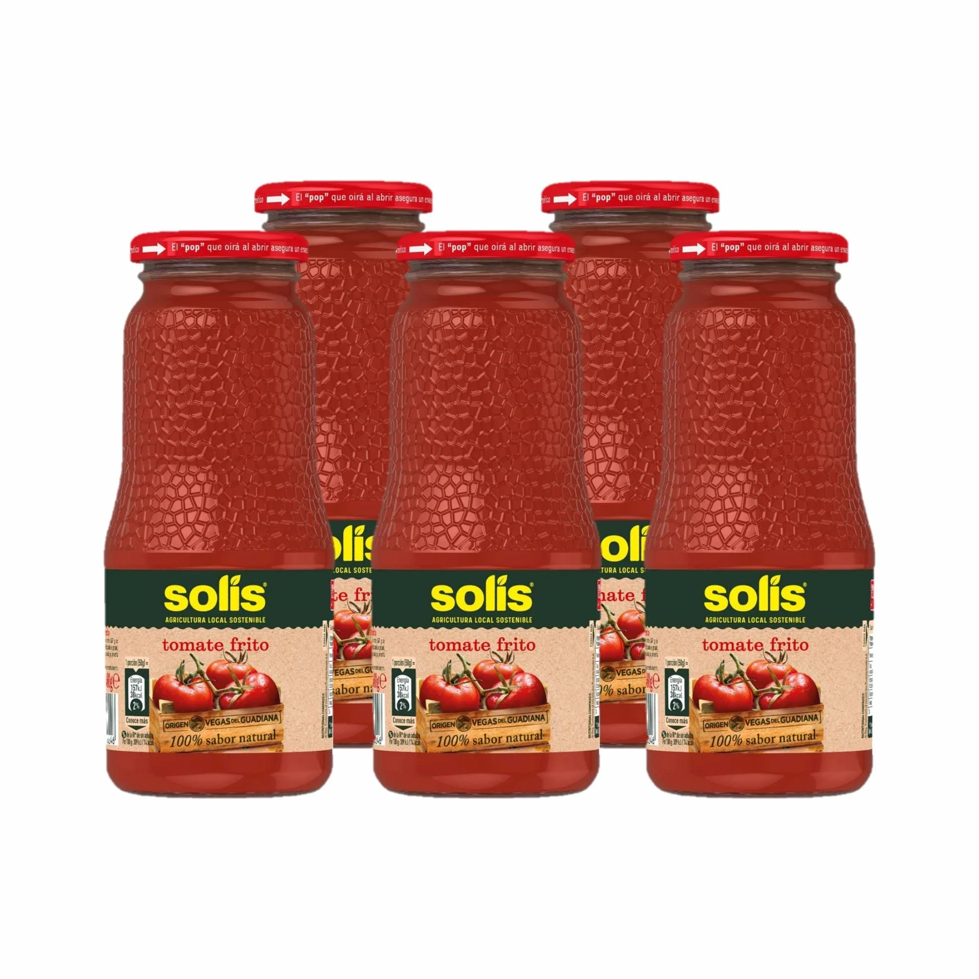 SOLIS Tomate Frito Frasco Cristal - Tomate sin gluten - 360 g - Pack de 5