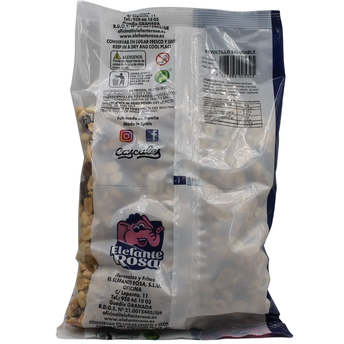 Mezcla Premium de Coctel Frutos Secos Naturales Bolsa 1 Kg El Elefante Rosa - Almendras, Anacardos, Nueces, Pasas y Más - Variedad de Texturas y Sabores para un Snack Saludable y Delicioso