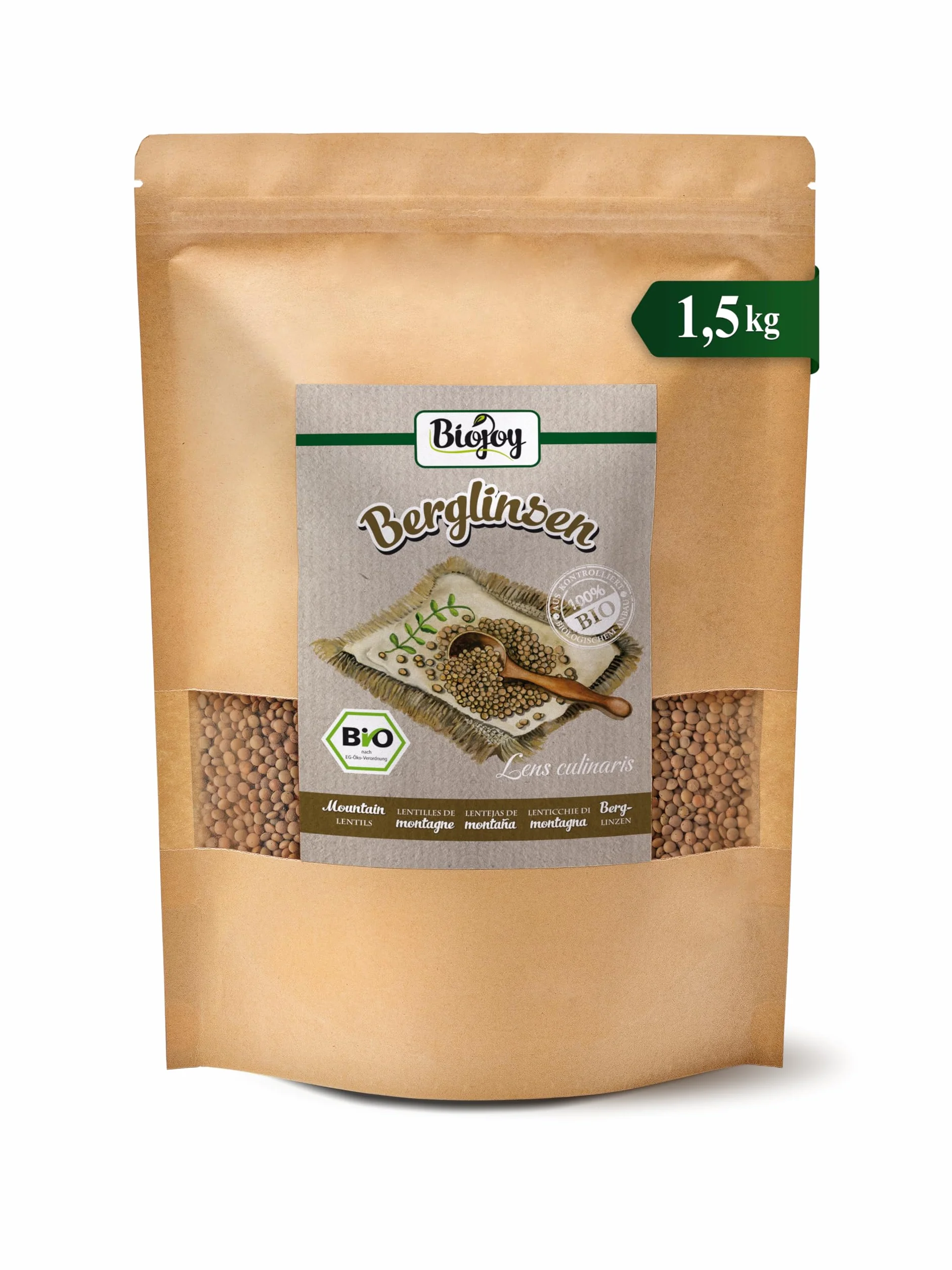 Biojoy Lentejas marrones BÍO (1,5 kg), secas y enteras, lentejas de montaña