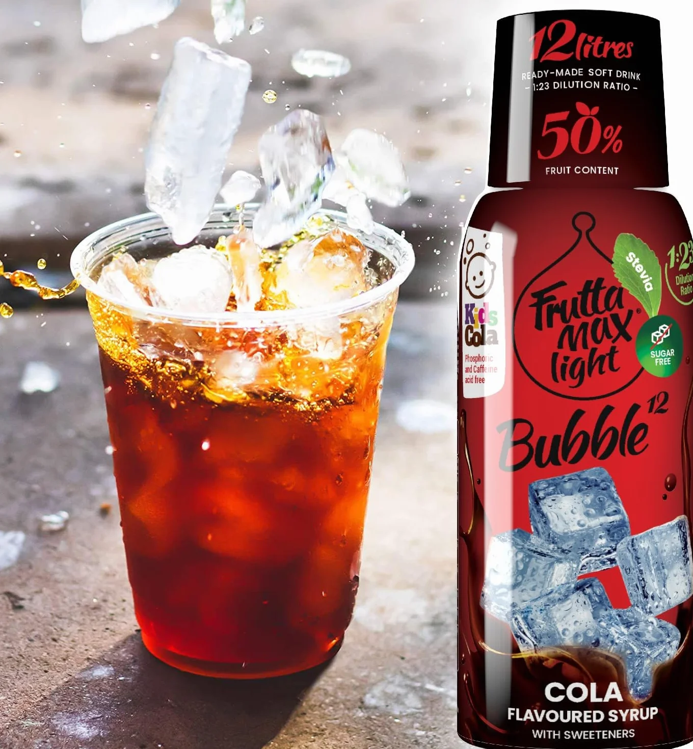 2 paquetes - Light - Bajo en carbohidratos - Jarabe de fitness de FruttaMax | Azúcar Cero | con Stevia | 50-60% Contenido de Fruta (2x500ml) (2 x Cola Light)