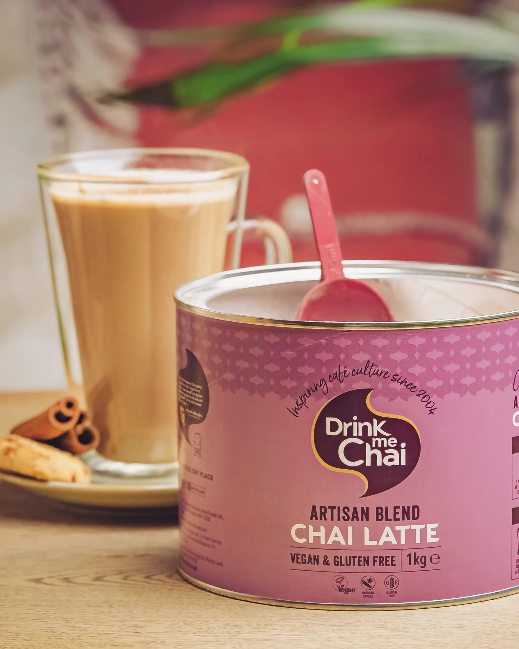 Drink me Chai – Chai Latte Mezcla Artesanal de 1 kg (Paquete de 1), solo se agregue leche. Té Chai Latte en Polvo Vegano y sin Gluten (50 Porciones en Total)