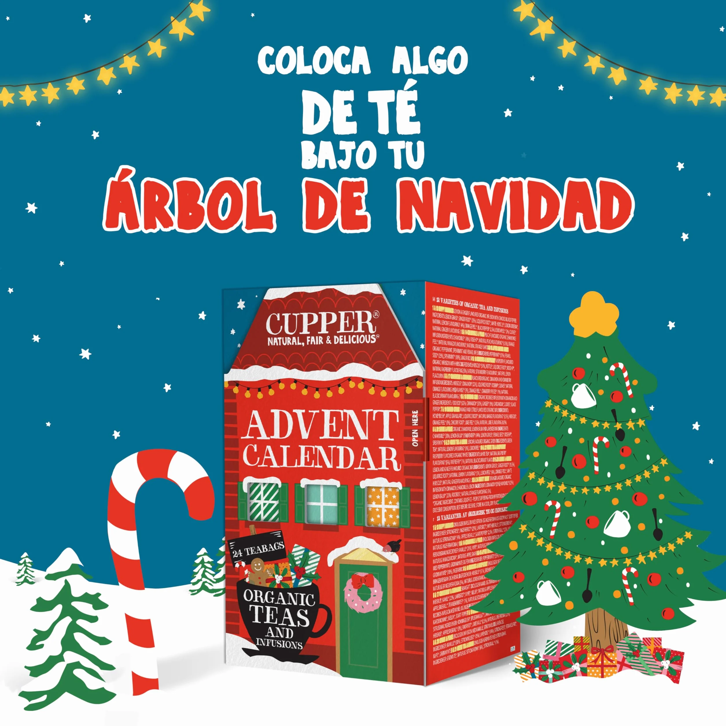 Cupper Calendario de Adviento Ecológico 24 Bolsitas de Infusiones y Tés 12 Variedades