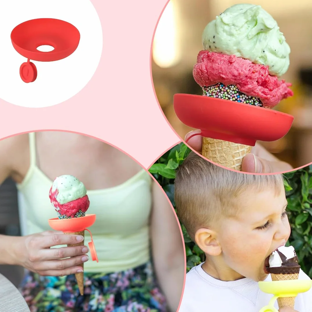 4 Piezas Soportes para Paletas para Niños con Organizador, Porta Paletas Antigoteo, Porta Conos de Helado Reutilizable, para el Verano (Amarillo, Rojo, Verde, Morado)
