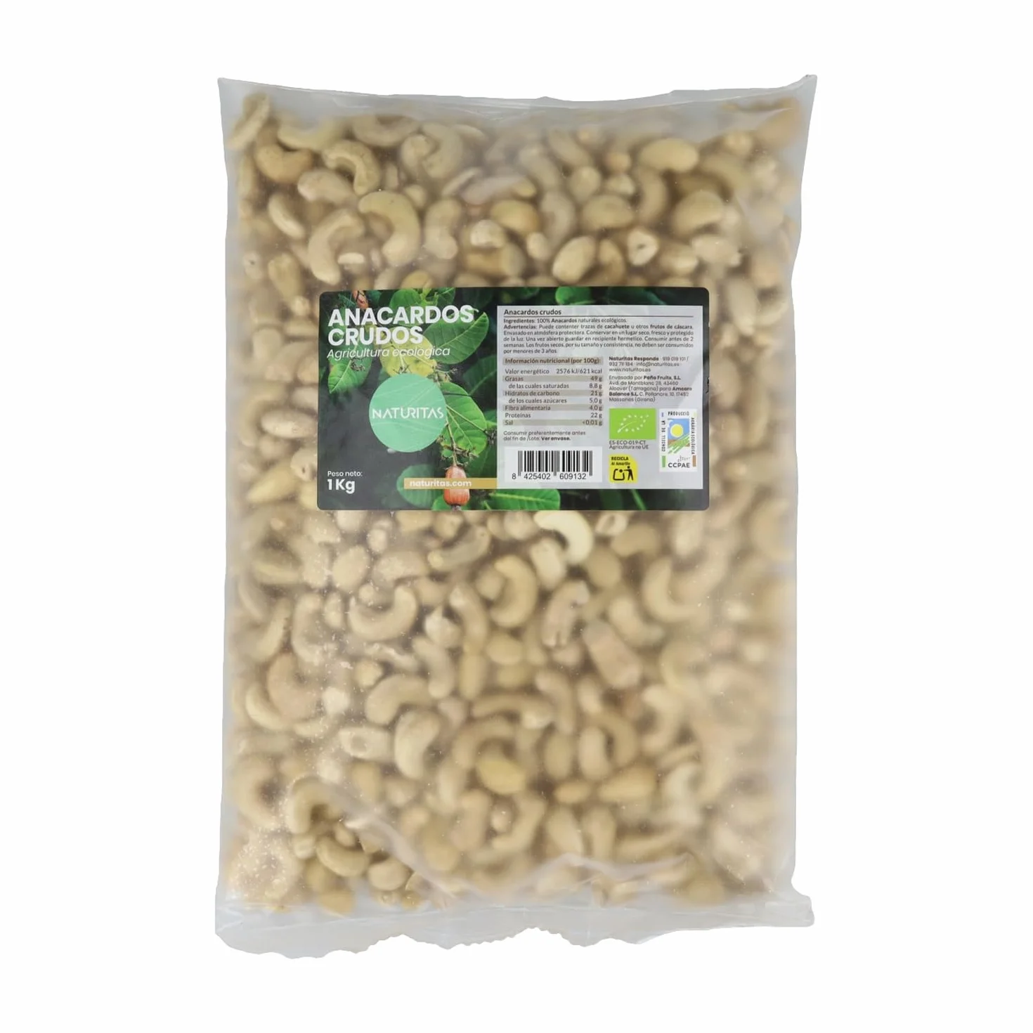 Anacardos BIO | 1 kg | Naturitas Essentials | Anacardos crudos Bio | Formato familiar rico en magnesio | Frutos Secos y Semillas