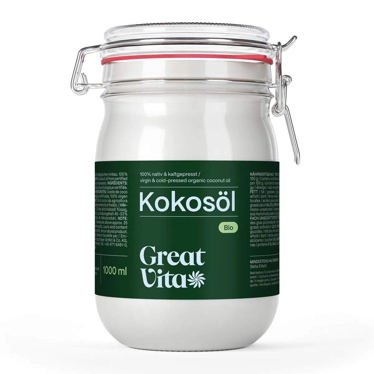 Aceite puro de coco virgen extra orgánico MeaVita 1 Litre (1 X 1000 ml)