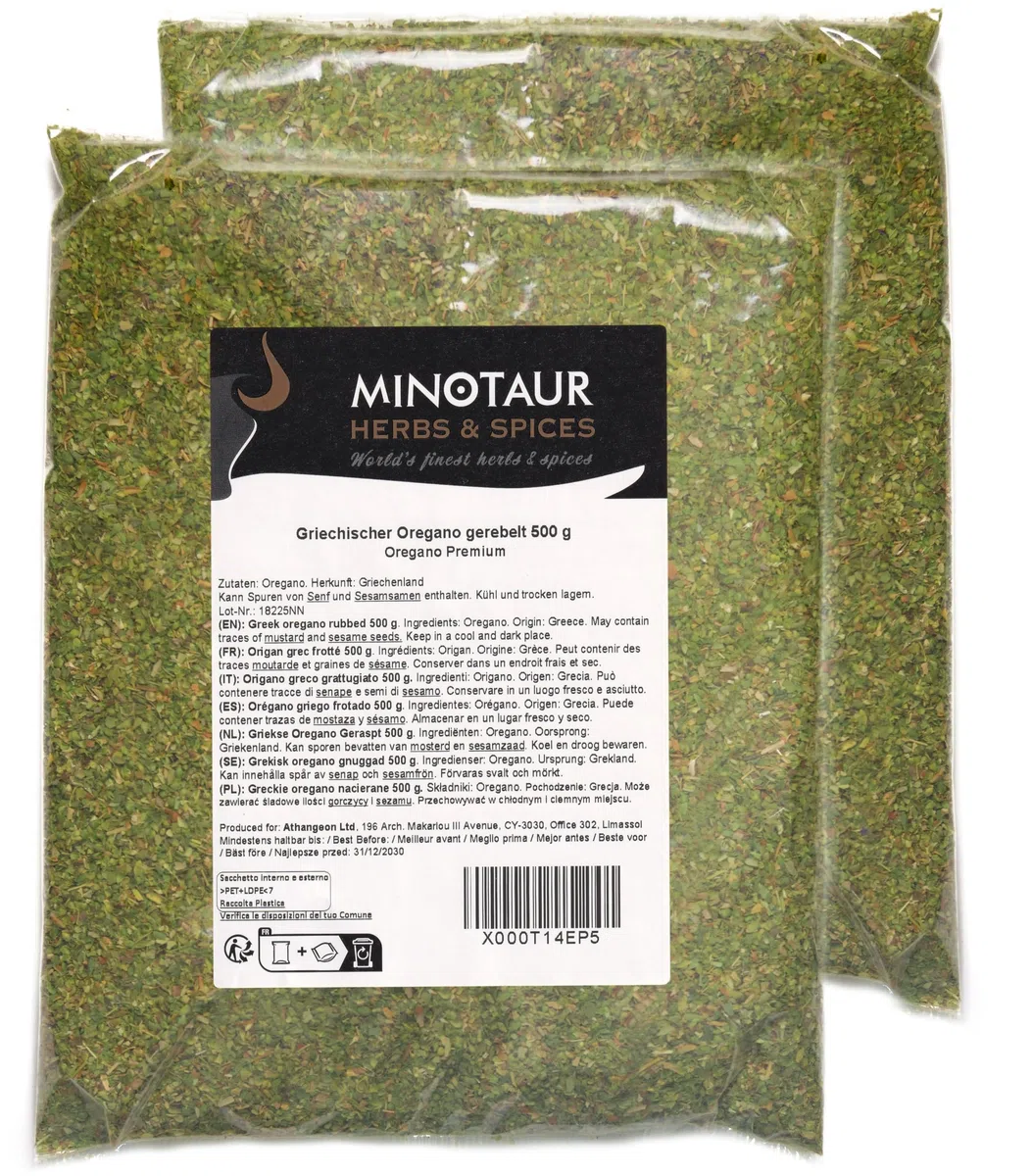 Minotaur Spices | Orégano Griego frotado | 2 x 500 g (1Kg)