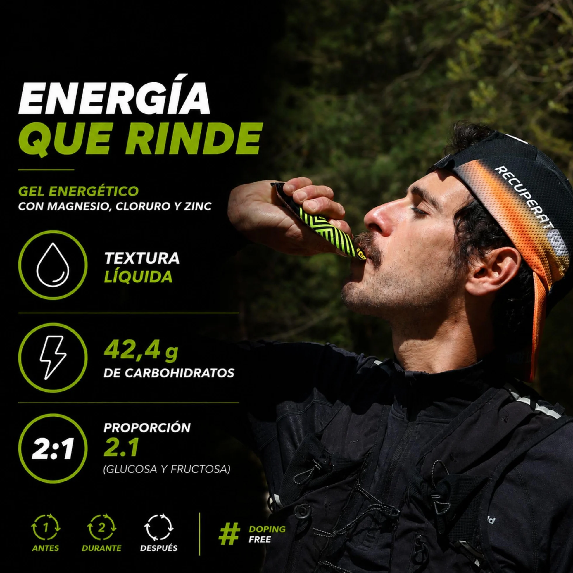 PACK 6 Gel Energético con Magnesio + Glucosa + Electrolitos y Zinc para Deportistas Ciclismo Running y Calambres Musculares - Sabor Limón Sin Gluten - Sobres Apto Veganos | RECUPERATION