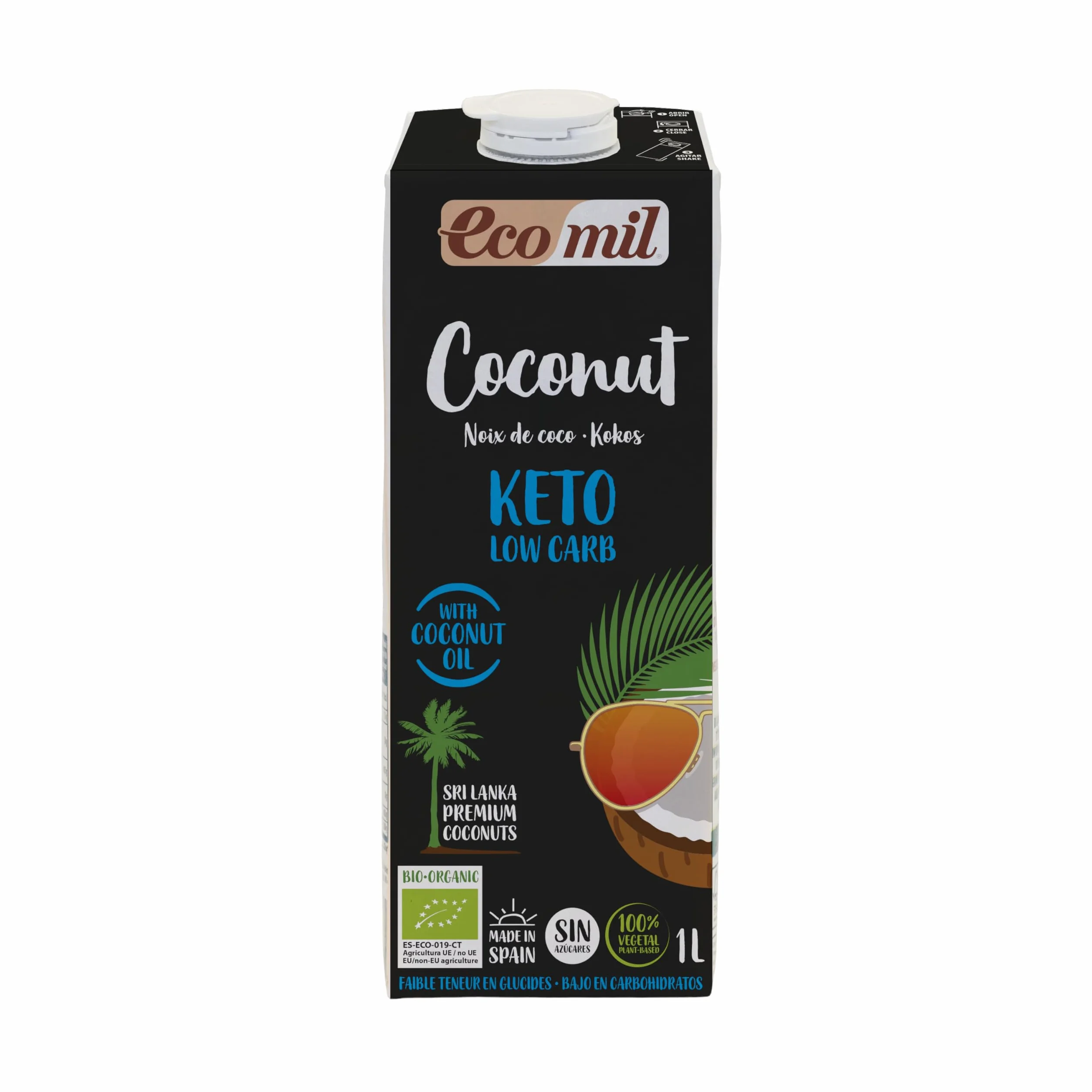Ecomil - Bebida Vegetal de Coco Eco, Pack 6 x 1 Litro, Sin Gluten, Sin Azúcares Añadidos, Apta para Dietas Keto y Veganas, Sin Aditivos