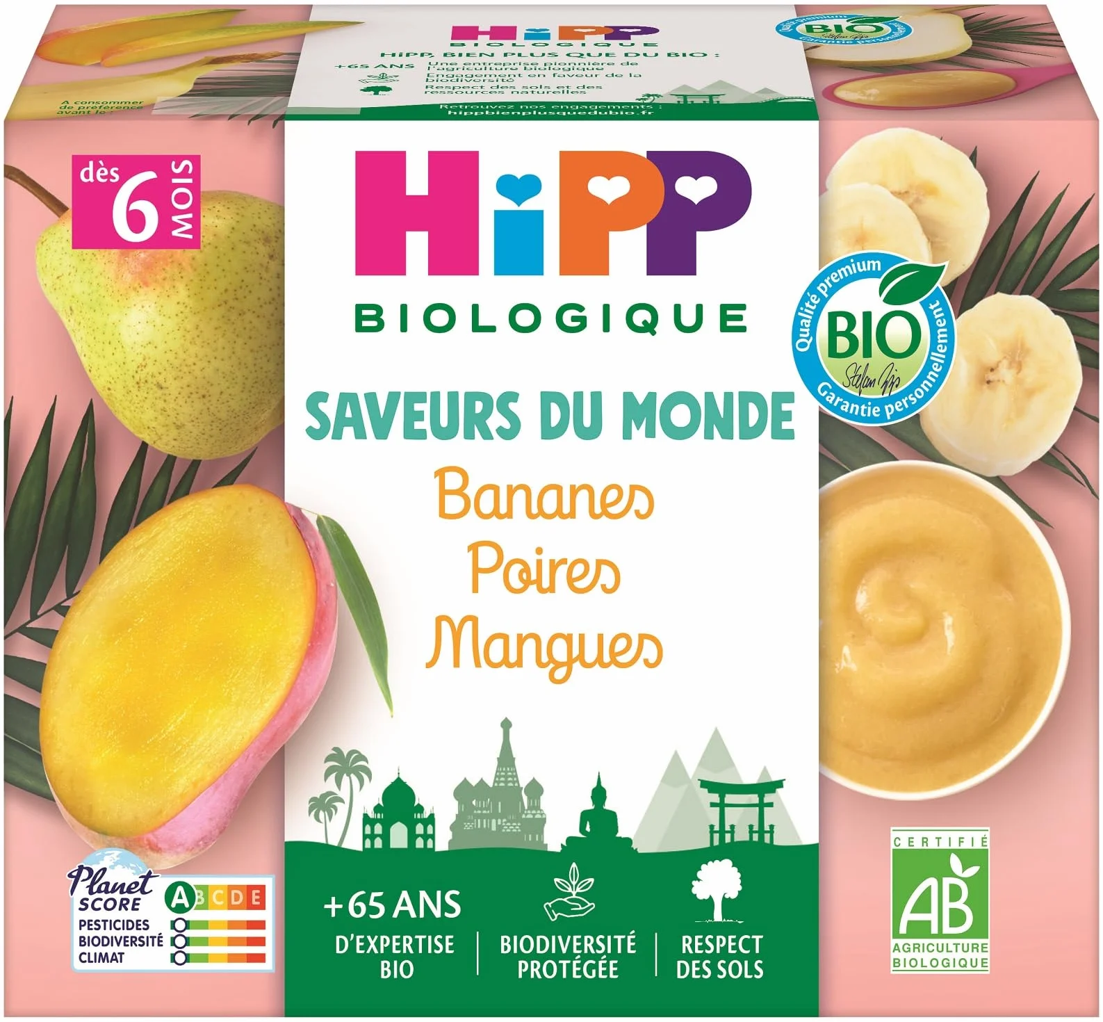 HiPP Biologique Cuencos de plátano, pera y mango 4 x 100 g