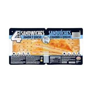 Sándwiches jamón y queso Hacendado Paquete 4 ud. (480 g) Pack 2