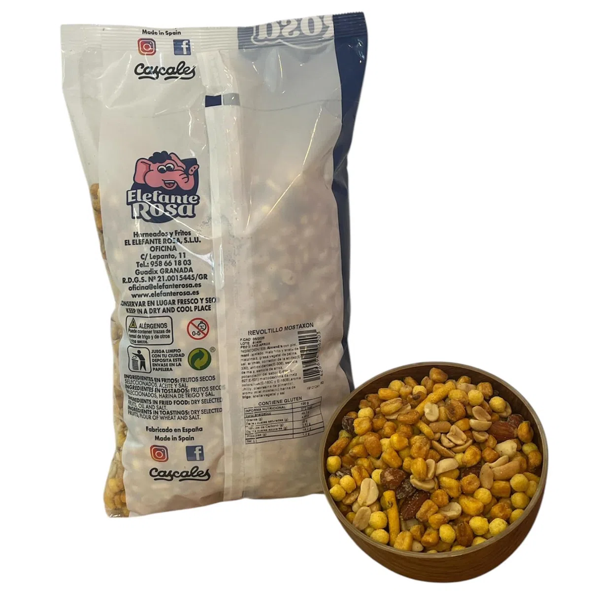 Mix Frutos Secos Almendras y Maíz Frito · El Elefante Rosa Tueste Artesanal · Bolsa 1Kg · Snack y Aperitivos