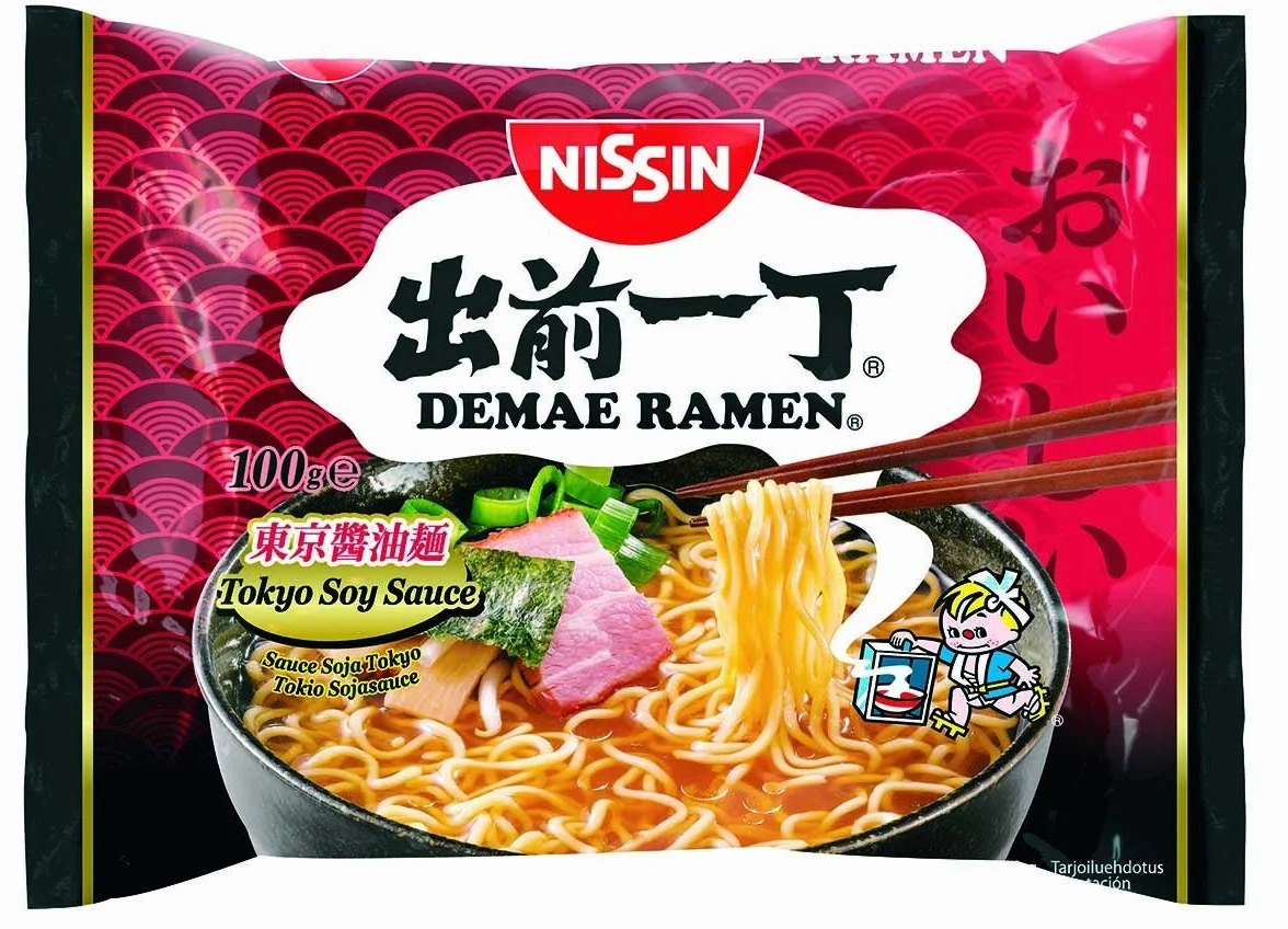 Nissin Demae Instant Noodles Ramen 8 PAQUETES MEZCLADOS - Tonkotsu, pollo, ternera, mariscos, sésamo picante, gambas, salsa de soja, pollo con ajo (100 g)