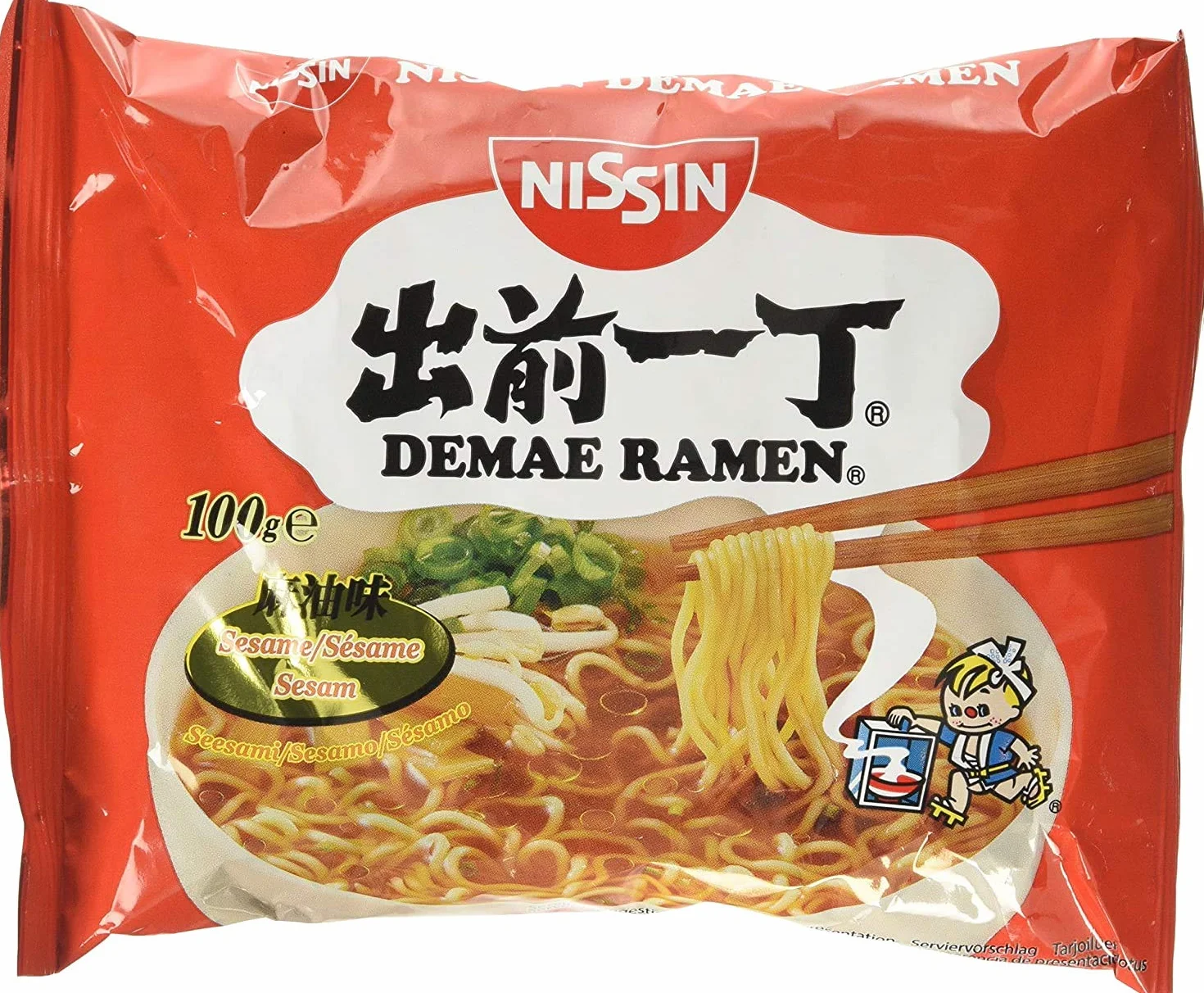 Nissin Demae Instant Noodles Ramen 8 PAQUETES MEZCLADOS - Tonkotsu, pollo, ternera, mariscos, sésamo picante, gambas, salsa de soja, pollo con ajo (100 g)