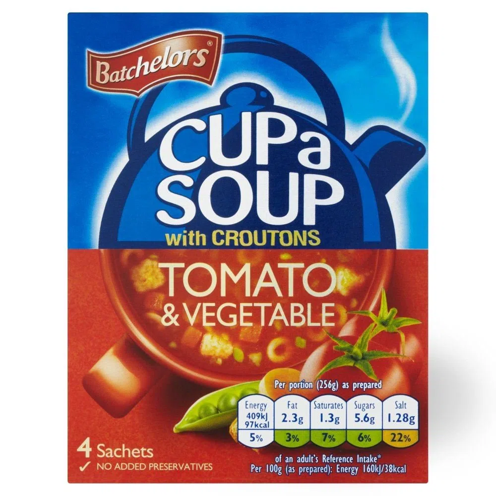 Batchelors Cup A Soup - Sopa de tomate y verduras - 104 g - Pack de 2 unidades