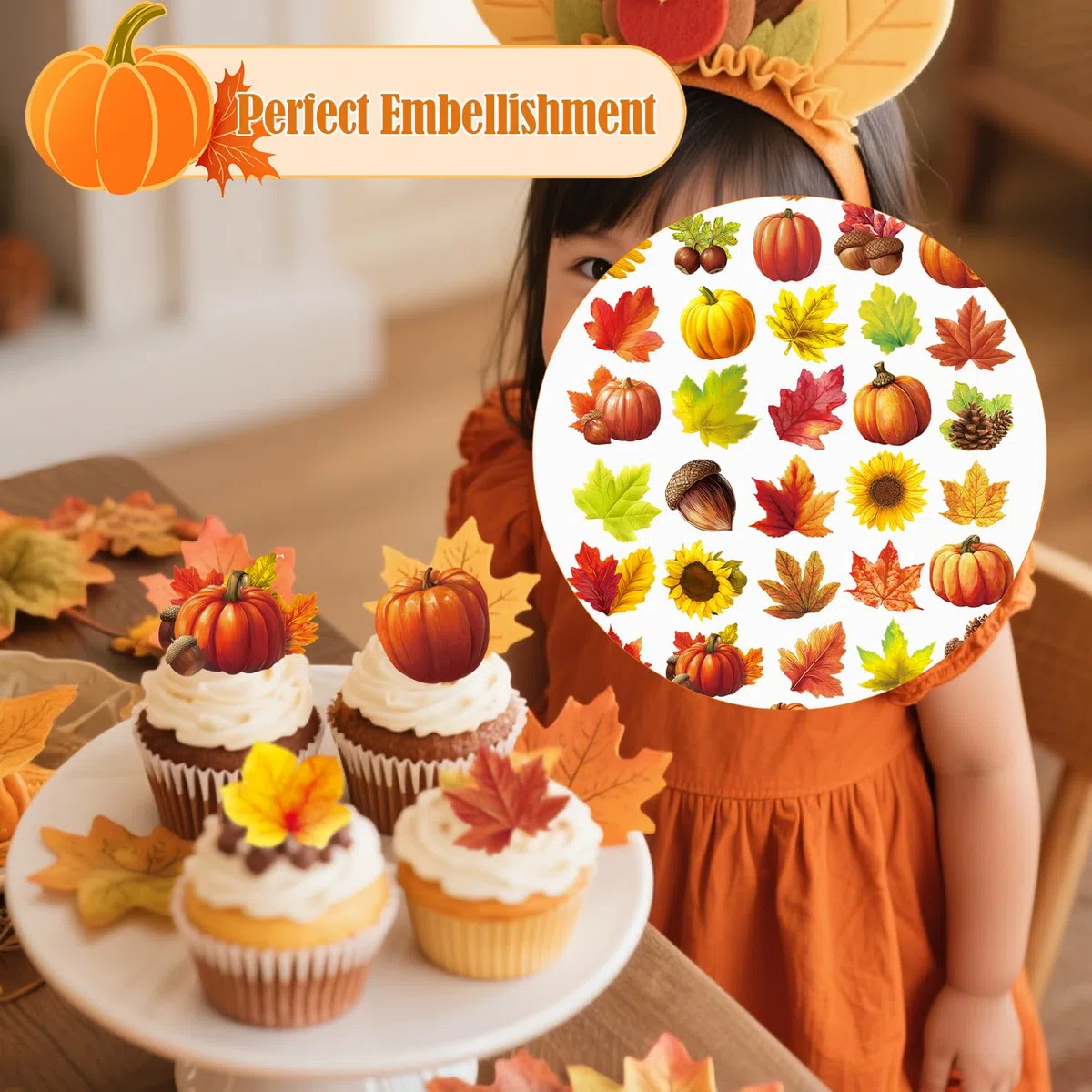 280uds Decoraciones Comestibles Pasteles de Otoño, Adornos Tartas Comestibles con Motivos Otoñales Incluye Patrone Hojas de Arce Calabazas Girasoles Avellanas Bellotas(40 Estilos)