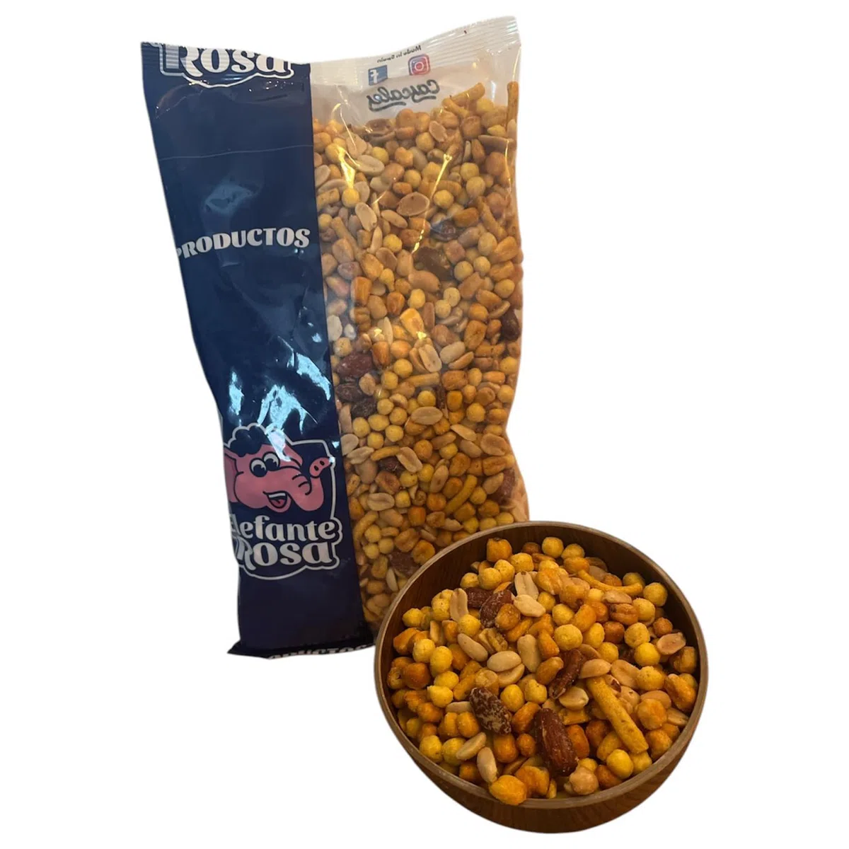 Mix Frutos Secos Almendras y Maíz Frito · El Elefante Rosa Tueste Artesanal · Bolsa 1Kg · Snack y Aperitivos
