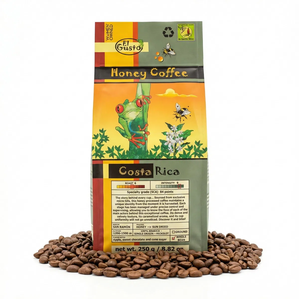 El Gusto Honey Coffee – 250g Café de Especialidad en Grano – Proceso "Honey" Natural – Dulzor Excepcional y Notas de Miel – Costa Rica