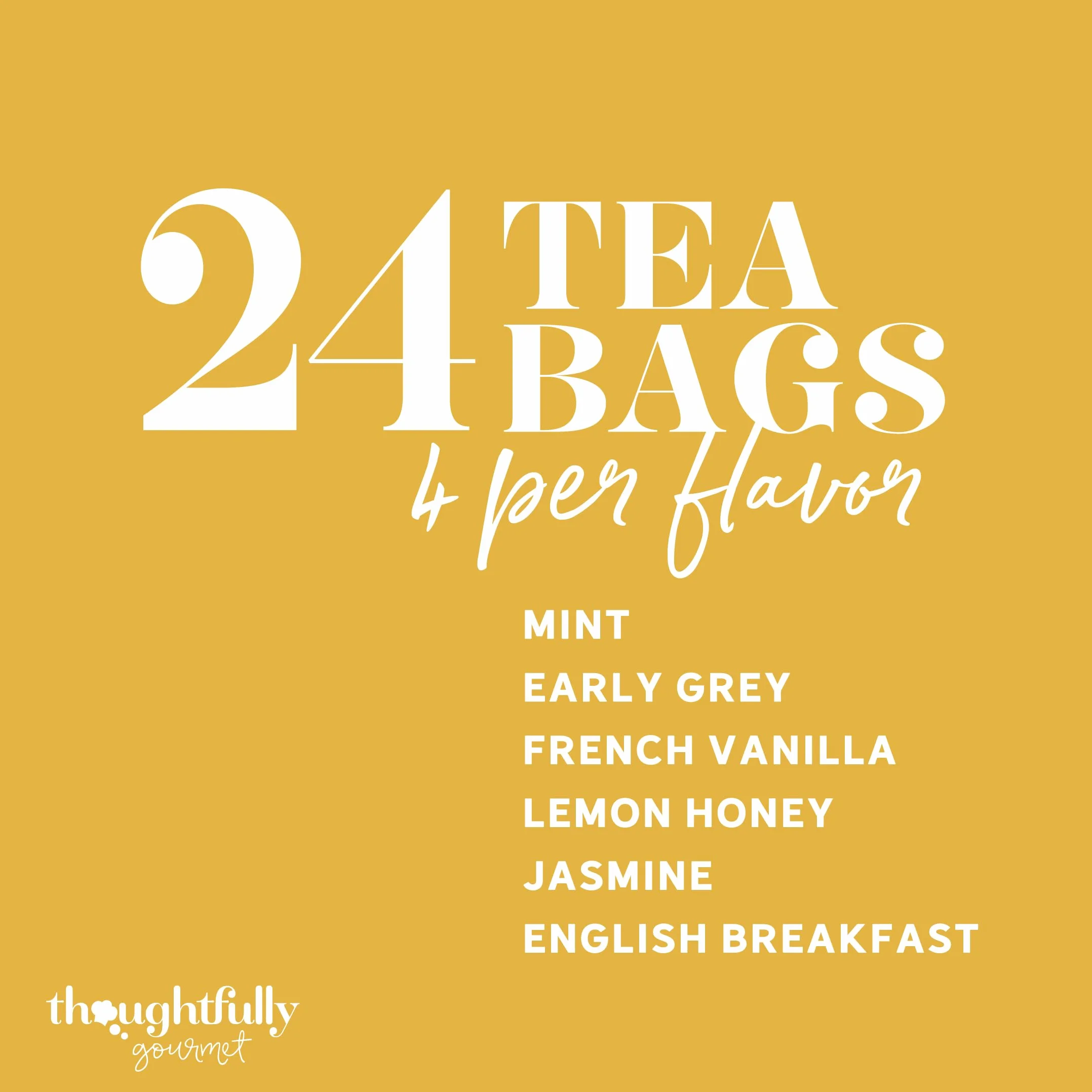 Thoughtfully Gourmet, juego de regalo de té para amantes de los gatos, incluye 24 tés en 6 sabores con elegante arte de gatos y citas divertidas para mamás de gatos y papás de gatos, juego de 24