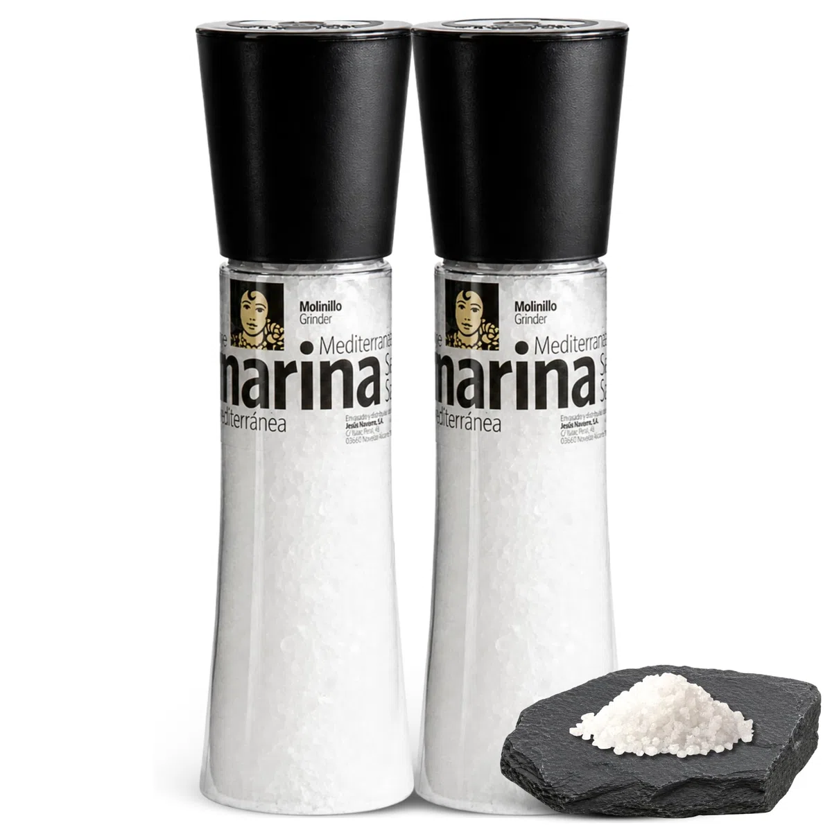 Sal Marina Mediterránea Carmencita, Formato molinillo gigante, Apta para realzar tus platos, sazonar carnes, pescados y verduras, especialmente a la parrilla, Sin Gluten, Contiene 2 unidades de 360 g