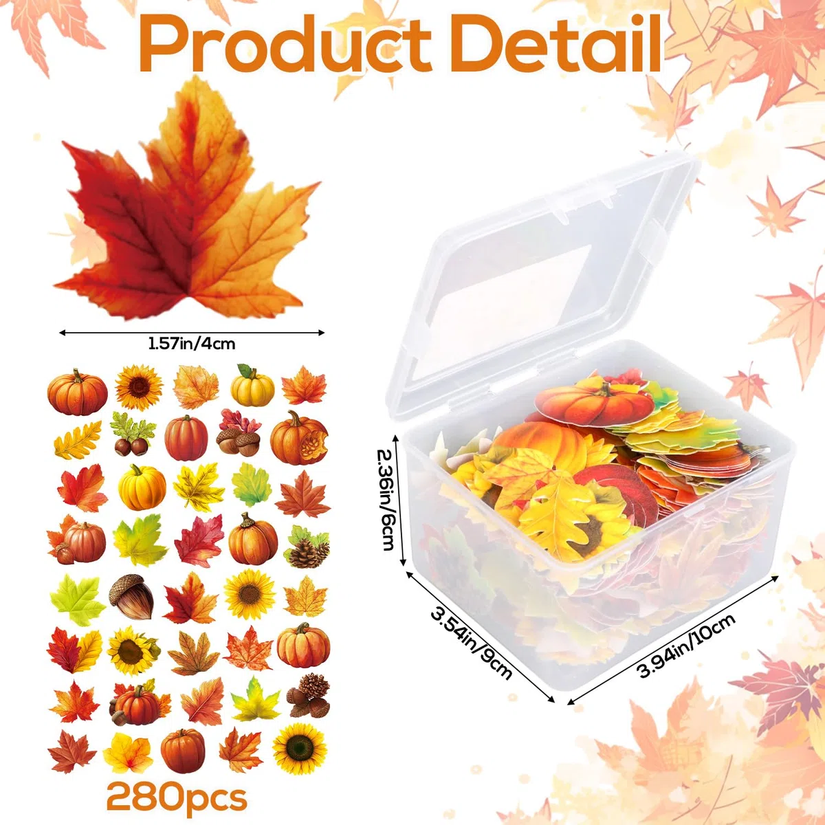 280uds Decoraciones Comestibles Pasteles de Otoño, Adornos Tartas Comestibles con Motivos Otoñales Incluye Patrone Hojas de Arce Calabazas Girasoles Avellanas Bellotas(40 Estilos)