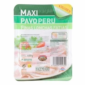 Maxi pavo Hacendado finas lonchas Paquete 400 g Pack 2