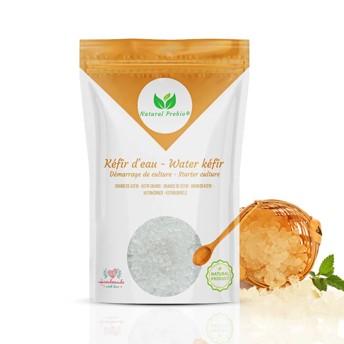 Natural Probio® Kéfir de agua, fermento muy activo - Kit de inicio de cultivo - Granos de kéfir de frutas orgánicas de origen natural + Instrucciones completas, receta y consejos en español