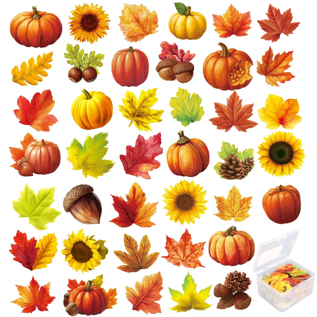 280uds Decoraciones Comestibles Pasteles de Otoño, Adornos Tartas Comestibles con Motivos Otoñales Incluye Patrone Hojas de Arce Calabazas Girasoles Avellanas Bellotas(40 Estilos)