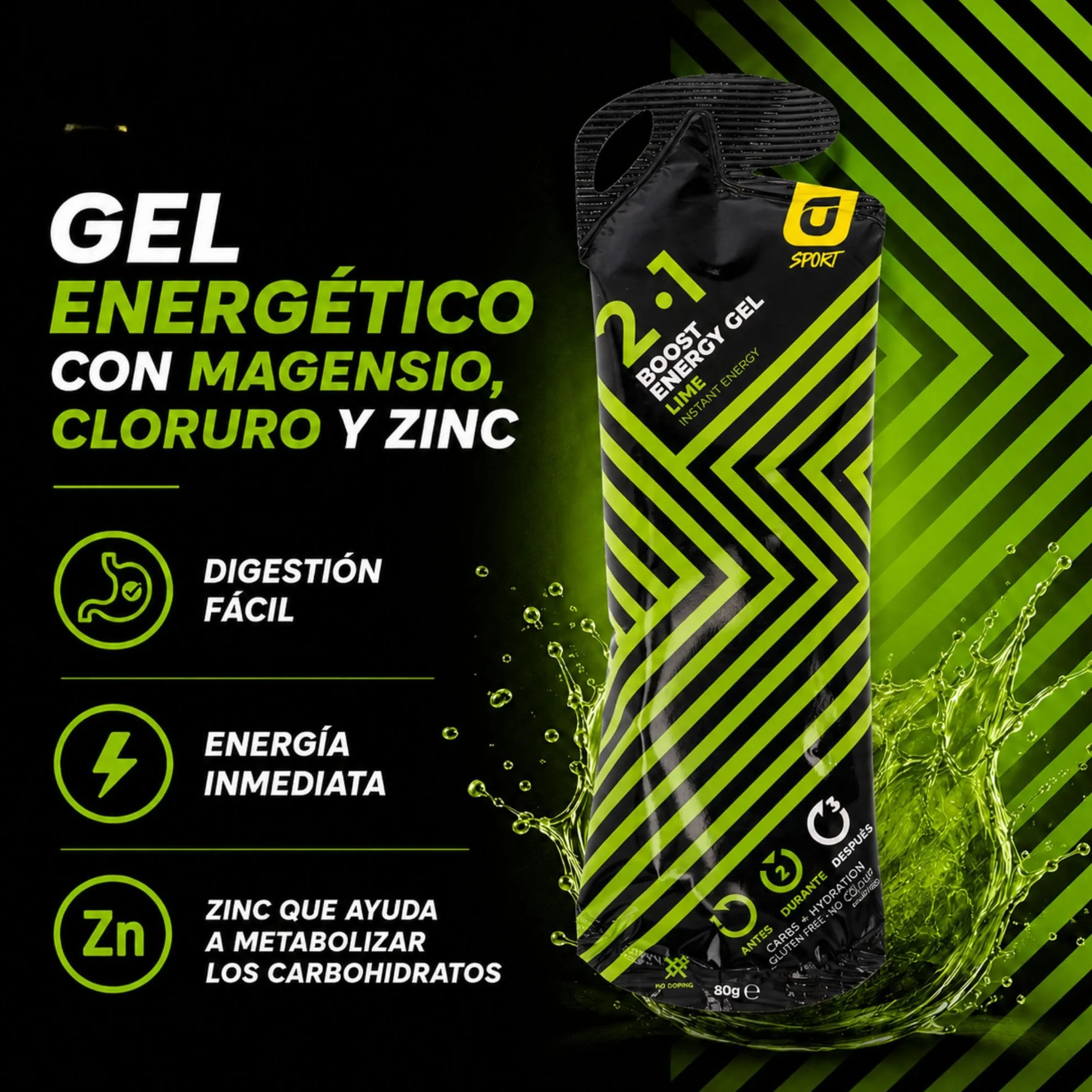 PACK 6 Gel Energético con Magnesio + Glucosa + Electrolitos y Zinc para Deportistas Ciclismo Running y Calambres Musculares - Sabor Limón Sin Gluten - Sobres Apto Veganos | RECUPERATION